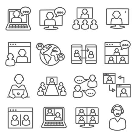 Video conference line icons setのイラスト素材