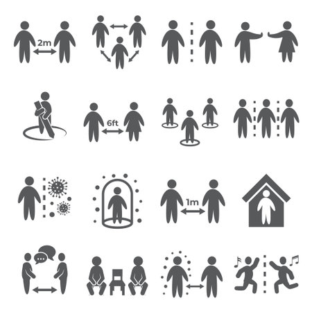 Social Distancing Icons on whiteのイラスト素材