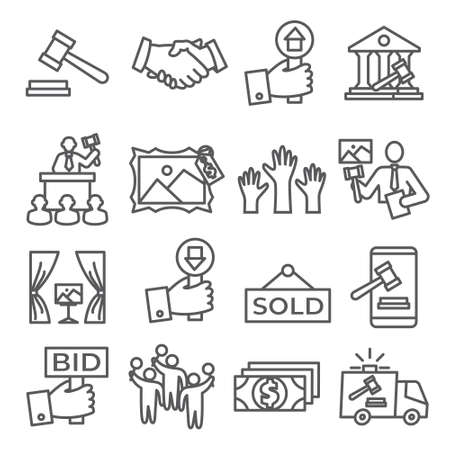 Auction line icons setのイラスト素材