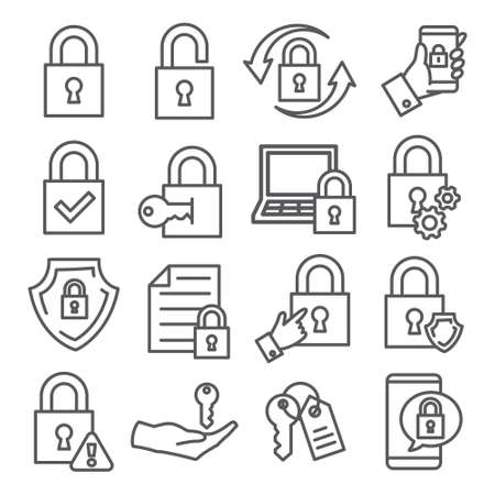 Lock line icons set onのイラスト素材