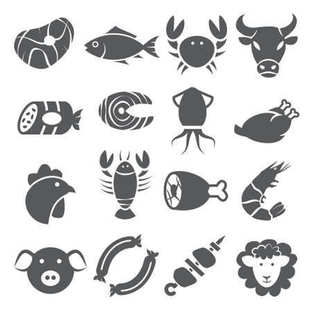 Meat and Seafood Icons setのイラスト素材