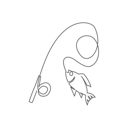Fishing One line drawing on white backgroundのイラスト素材