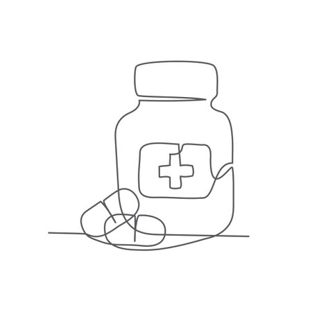 Pills One line drawing on white backgroundのイラスト素材