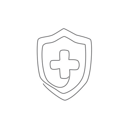 Shield Health One line drawing on whiteのイラスト素材