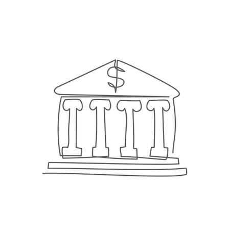 Bank Building One line drawing on whiteのイラスト素材