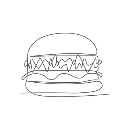 Burger One line drawing on white backgroundのイラスト素材