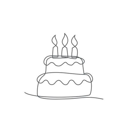 Cake One line drawing on white backgroundのイラスト素材