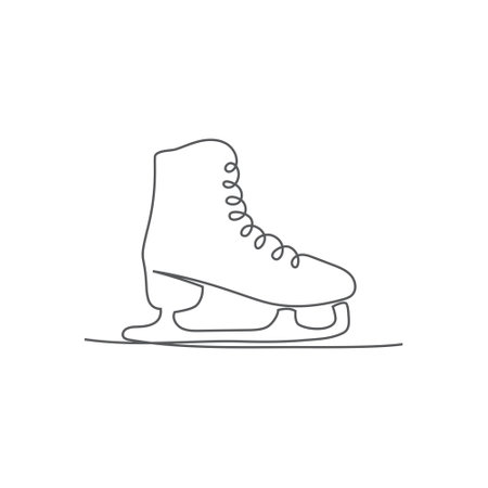 Skates ice One line drawingon on whiteのイラスト素材
