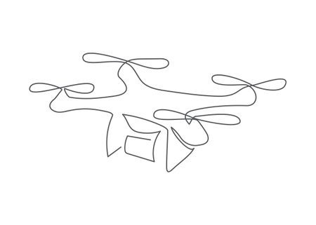 Drone One line drawing on white backgroundのイラスト素材