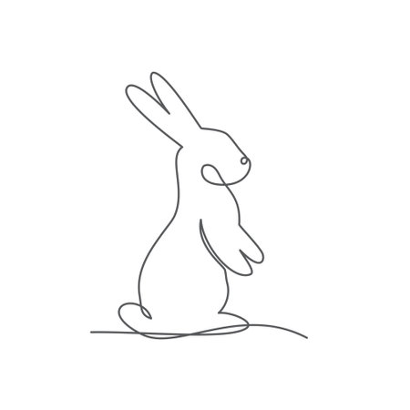 Rabbit One line drawing on white backgroundのイラスト素材