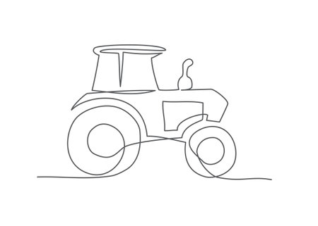 Tractor One line drawing on white backgroundのイラスト素材