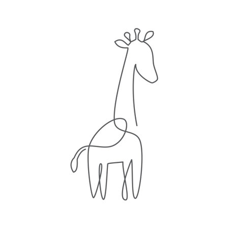 Giraffe One line drawing on whute backgroundのイラスト素材