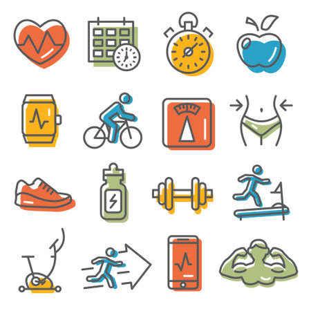 Fitness and Gym icons set on whiteのイラスト素材