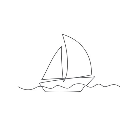 Boat One line drawing on white backgroundのイラスト素材