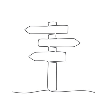 Road sign One line drawing on whiteのイラスト素材