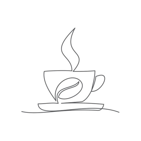 Coffee One line drawing on white backgroundのイラスト素材