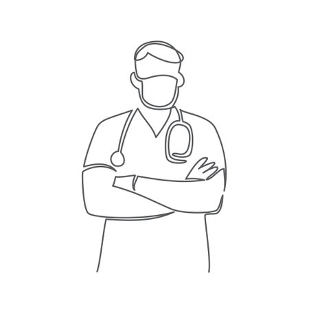Medical worker One line drawing on whiteのイラスト素材