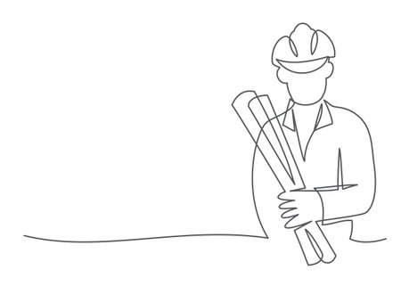 Engineer One line drawing on white backgroundのイラスト素材