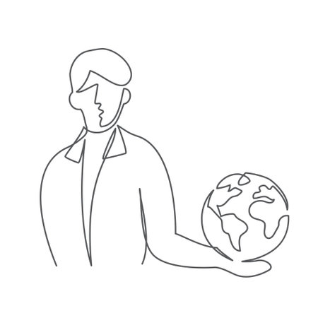 Man with earth globe on hand Oneのイラスト素材