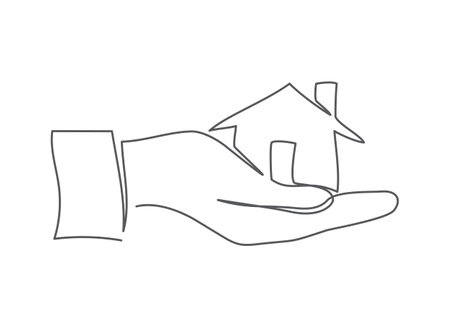 Home in hand One line drawing onのイラスト素材