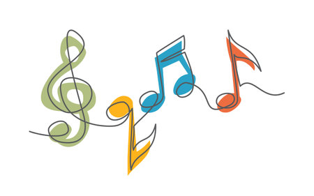 Music notes One line drawing on whiteのイラスト素材