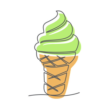 Ice cream One line drawing on whiteのイラスト素材