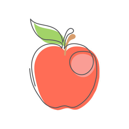 Apple One line drawing on white backgroundのイラスト素材