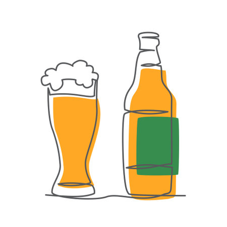 Beer One line drawing on white backgroundのイラスト素材