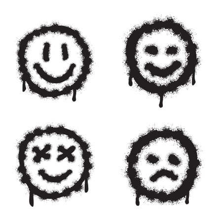 Set of black graffiti spray smile onのイラスト素材