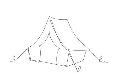 Tent One line drawing on white backgroundのイラスト素材