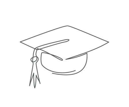 Graduation cap One line drawing on whiteのイラスト素材