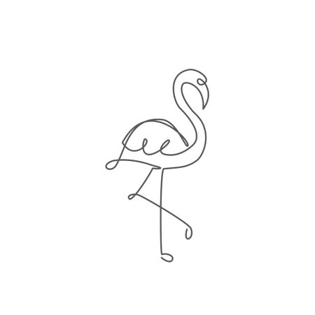 Flamingo One line drawing on white backgroundのイラスト素材