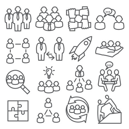 Teamwork line icons set on white backgroundのイラスト素材