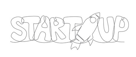 Startup One line drawing on white backgroundのイラスト素材