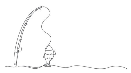 Fishing One line drawing isolated on whiteのイラスト素材