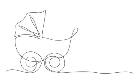 Baby stroller One line drawing isolated onのイラスト素材