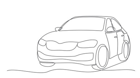 Car One line drawing isolated on whiteのイラスト素材
