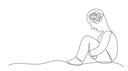 Depression One line drawing isolated on whiteのイラスト素材