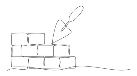 Brick wall One line drawing isolated onのイラスト素材
