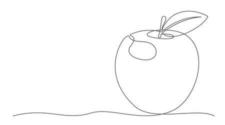 Apple One line drawing isolated on whiteのイラスト素材