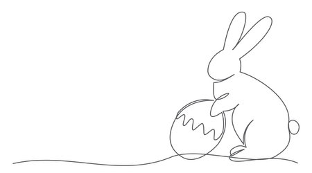 Rabbit Easter One line drawing isolated onのイラスト素材