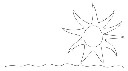 Sun One line drawing isolated on whiteのイラスト素材