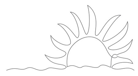 Sun One line drawing isolated on whiteのイラスト素材