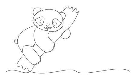 Panda One line drawing isolated on whiteのイラスト素材