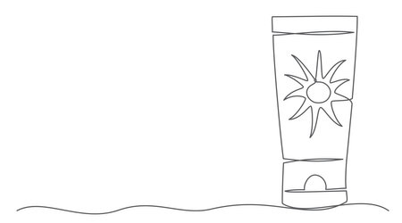 Sun cream One line drawing isolated onのイラスト素材