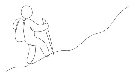 Hike One line drawing isolated on whiteのイラスト素材