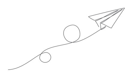 Paper plane One line drawing isolated onのイラスト素材