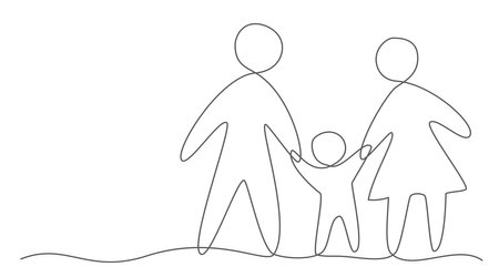 Family One line drawing isolated on whiteのイラスト素材