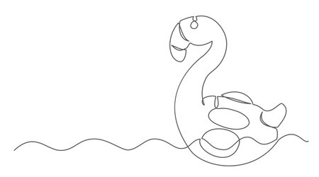 Flamingo inflatable One line drawing isolated onのイラスト素材