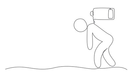 Tired One line drawing isolated on whiteのイラスト素材
